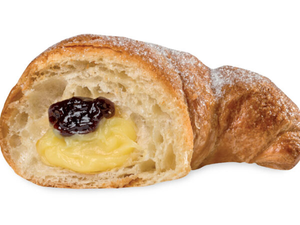 Classic handcrafted custard and black cherry croissant